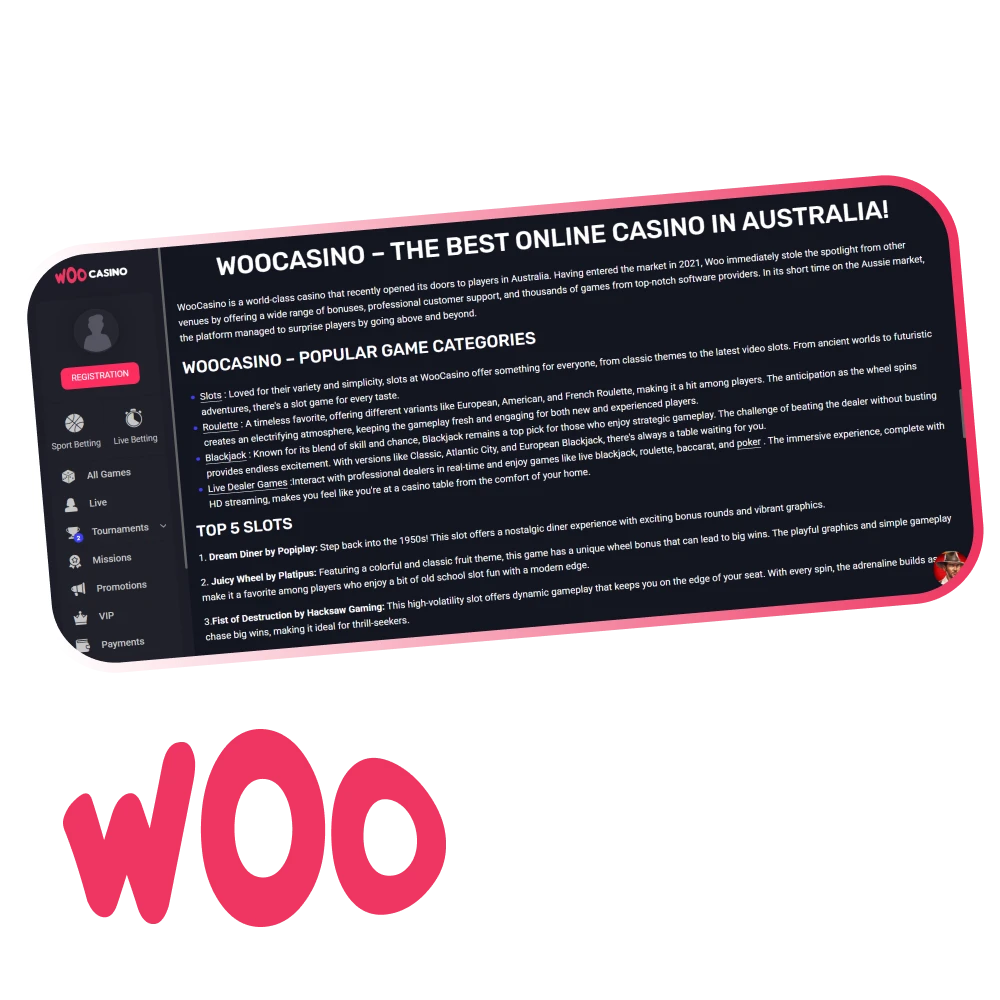 Learn more about online gambling website Woo Casino.