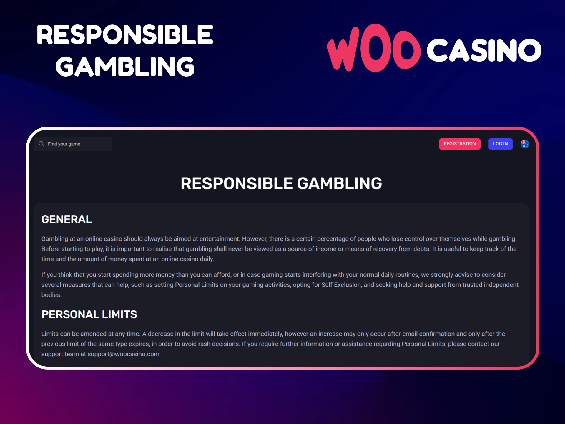 Be sure to play in accordance with Woo Casino's responsible gambling policy.