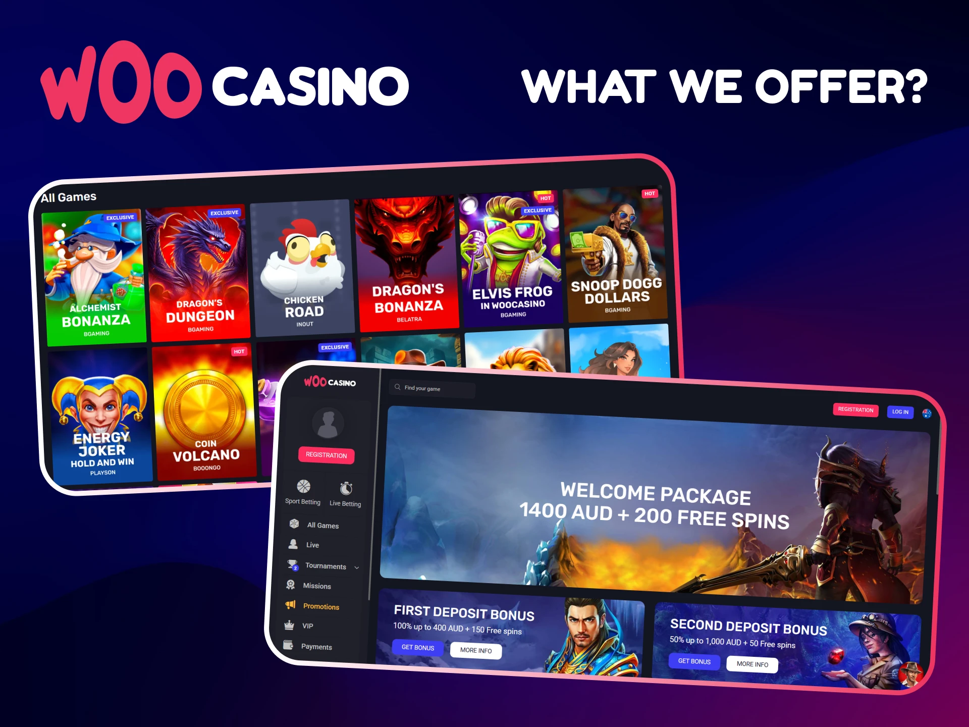 Woo Casino offers exclusive promotions, a variety of games and other features.
