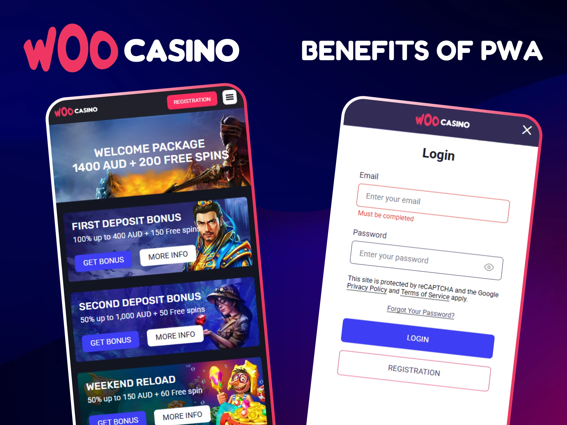 Check out the main benefits of the Woo Casino PWA.