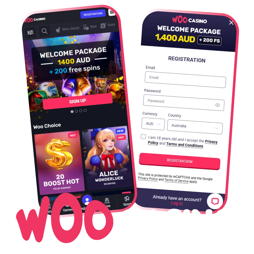 Play casino games on the mobile version of Woo Casino.