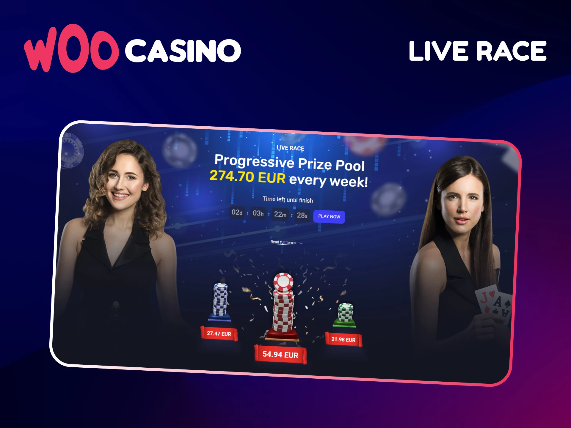Participate in the Live Race tournament on the Woo Casino platform.