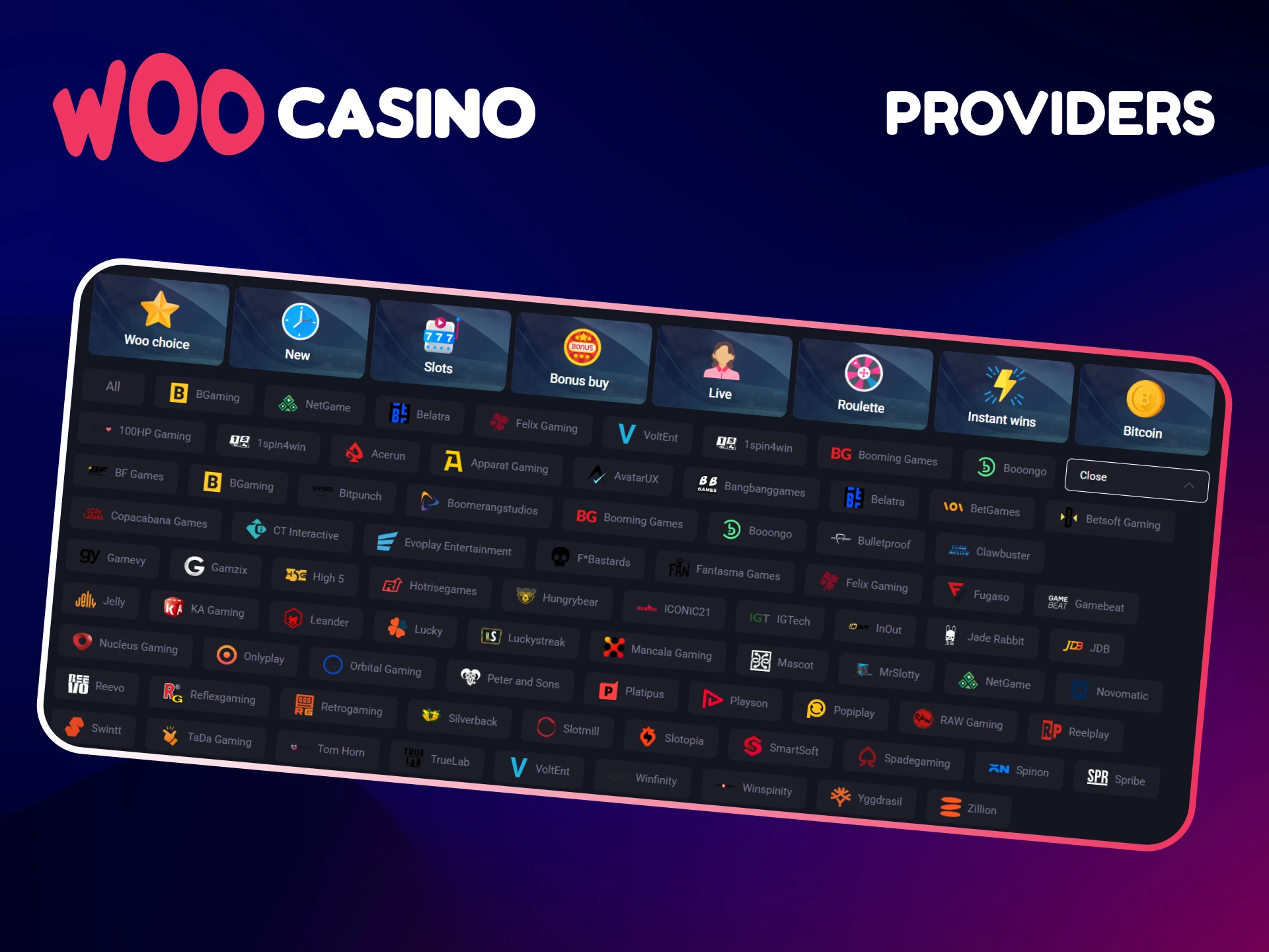 Woo Casino offers games from a wide range of popular providers.