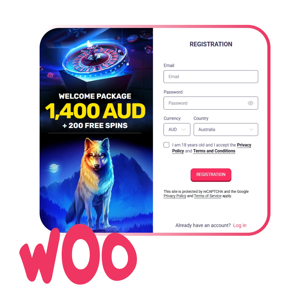 Create an account on the Woo Casino website to play games.