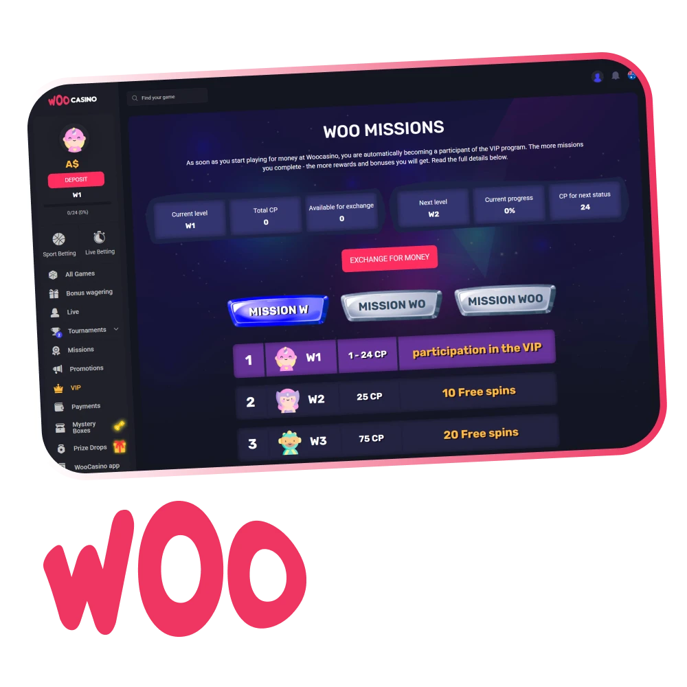 Register at Woo Casino and join the VIP program.