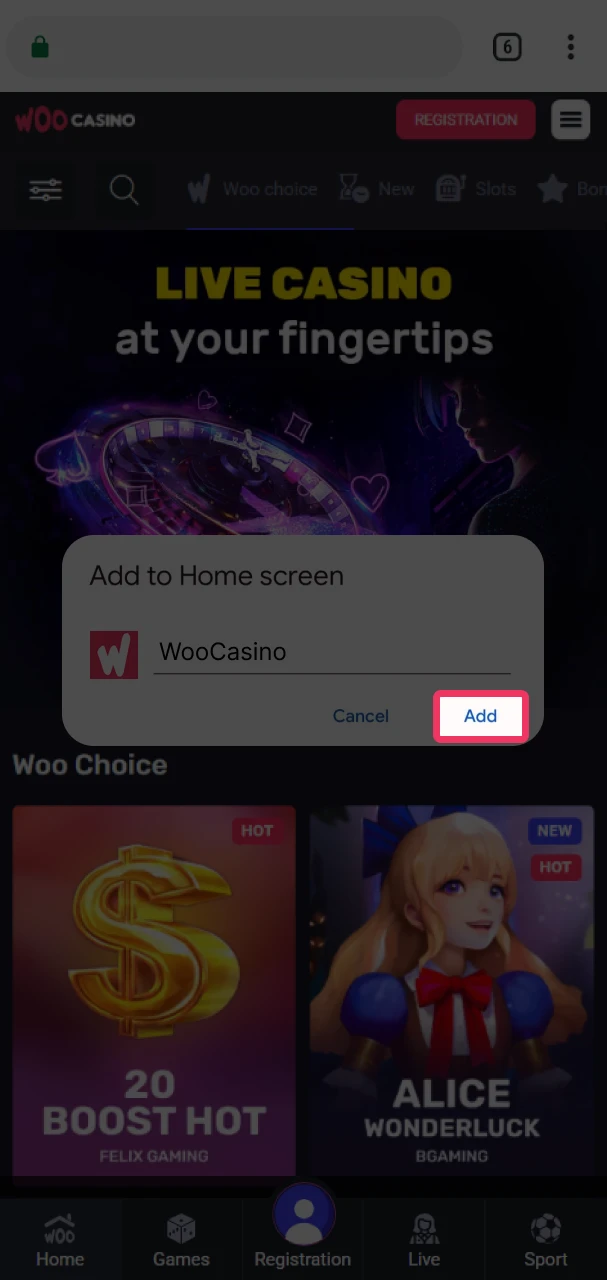 The Woo Casino app is added to your desktop instantly and does not require a lengthy installation.