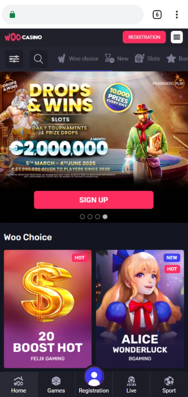 Open the official Woo Casino website to add a shortcut.