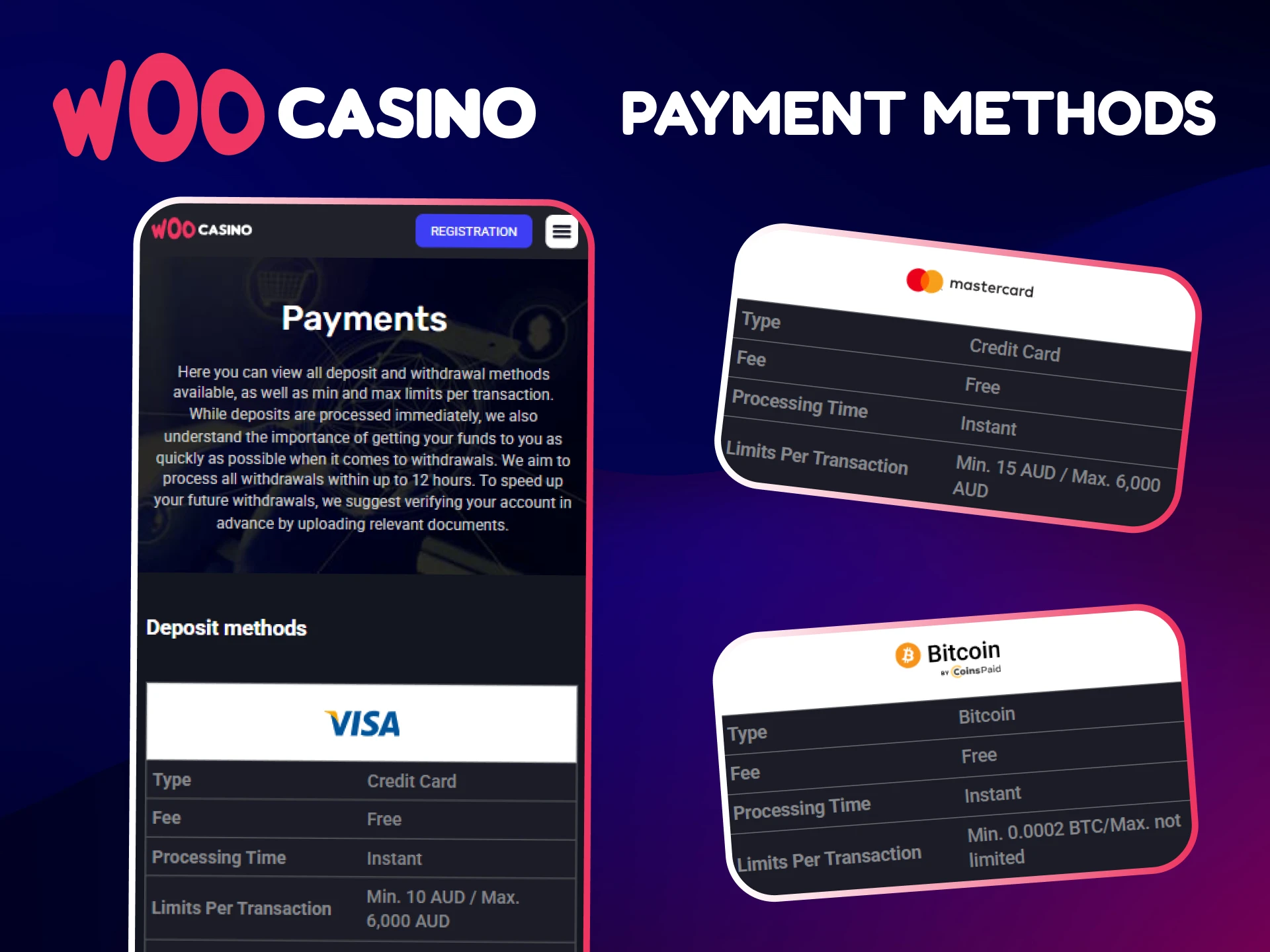 Woo Casino provides a wide range of payment methods for deposits.