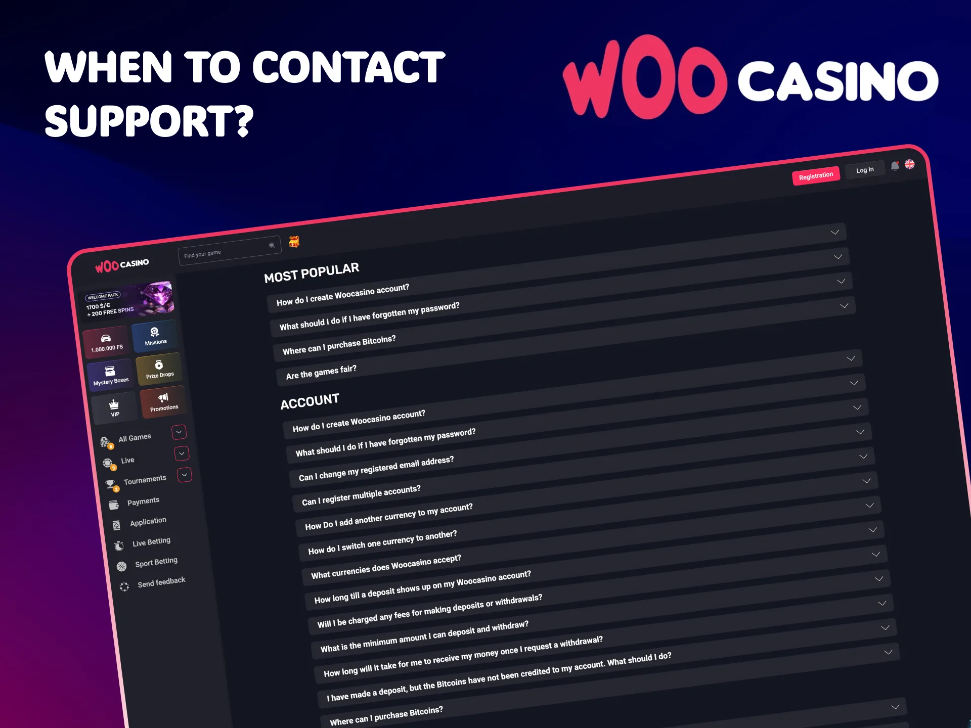 Reach Woo Casino support for help with site errors.